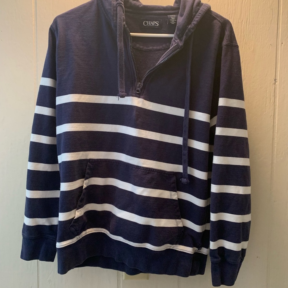 Chaps Blue/White Striped 1/4 Zip Hoodie